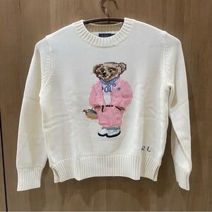 Ralph Lauren White Sweater with Pink Bear Motif